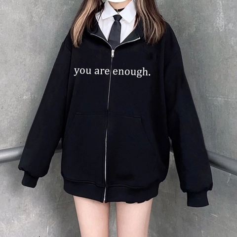 Damen Casual Oversize Reißverschluss Hoodie Buchstaben Druck Baumwollmischung Langarm Kapuzenpullover Herbst Streetwear Jacke