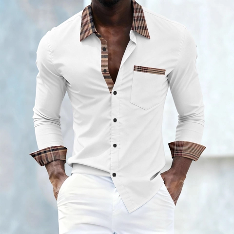 Γυναικείο Casual Μακρυμάνικο Πουκάμισο Πλεκτό Patchwork Πτυσσόμενος Γιακάς Slim Fit Button Down Αστικό Πουκάμισο Μόδας