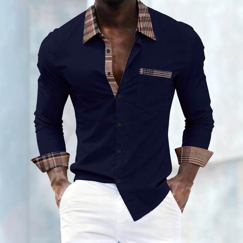 Γυναικείο Casual Μακρυμάνικο Πουκάμισο Πλεκτό Patchwork Πτυσσόμενος Γιακάς Slim Fit Button Down Αστικό Πουκάμισο Μόδας