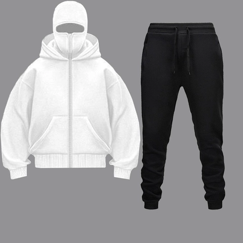 Survêtement de Sport Techwear pour Hommes Sweat à Capuche et Pantalon Avec Cagoule Doublé Polaire Décontracté