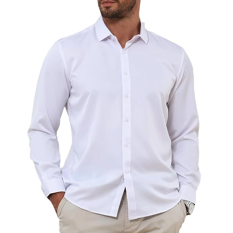 Herren Langarmhemd Klassisch Casual Business Einfarbig Button-Down-Oberteil Stehkragen Umlegekragen Atmungsaktiv Locker Passform