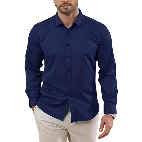 Herren Langarmhemd Klassisch Casual Business Einfarbig Button-Down-Oberteil Stehkragen Umlegekragen Atmungsaktiv Locker Passform