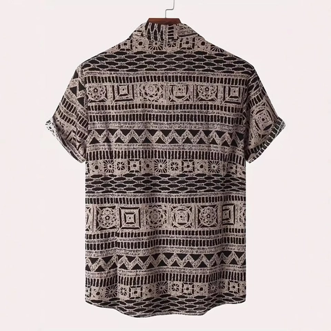 Heren Etnisch Geometrisch Geprint Korte Mouw Overhemd Vintage Omslagkraag Zomer Strand Casual Mode Resort Top