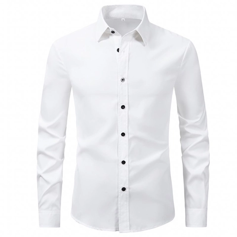 Camicia da Uomo Business Casual a Maniche Lunghe Tinta Unita Colletto a Punta Slim Fit Poliestere Traspirante Ufficio