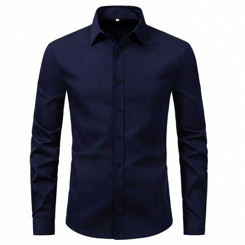 Camicia da Uomo Business Casual a Maniche Lunghe Tinta Unita Colletto a Punta Slim Fit Poliestere Traspirante Ufficio