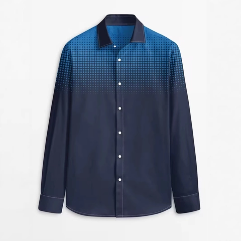 Men's Long Sleeve Button Down Shirt Polyester Digital Print Polka Dot Plaid Geometric Western Ethnic Style Casual Tops