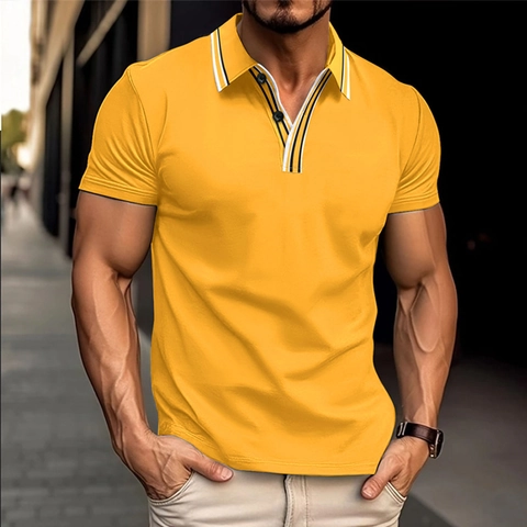 Polo Casual de Manga Corta para Hombre Bloque de Color Cuello a Rayas Transpirable Corte Entallado Moda de Verano Golf