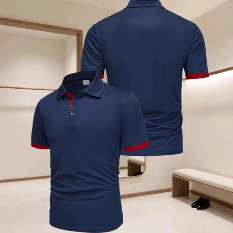 Polo da Uomo Casual a Maniche Corte Traspirante in Poliestere con Finiture a Contrasto Top da Golf Moda Sportiva Abbigliamento Estivo