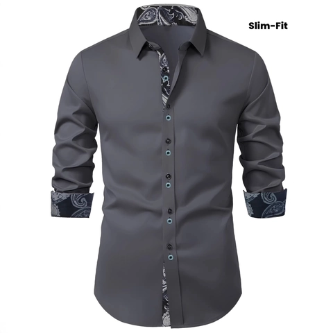 Camicia da Uomo Slim Fit Casual a Maniche Lunghe Button Down Business Top Con Fodera a Contrasto Paisley Camicia Western Etnica
