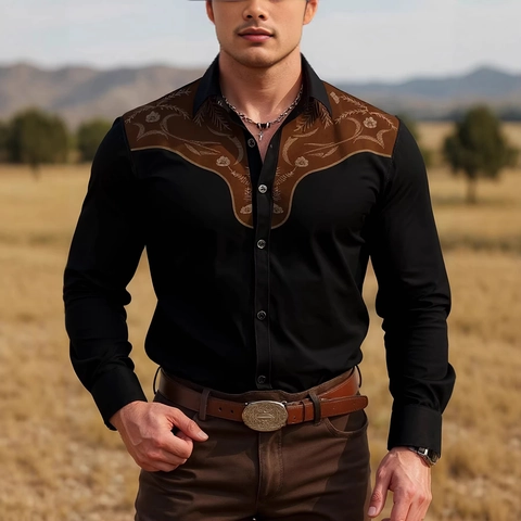 Camicia da Uomo Slim Fit Casual a Maniche Lunghe Button Down Business Top Con Fodera a Contrasto Paisley Camicia Western Etnica