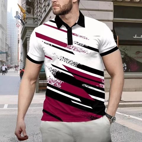 Herren Mode Kurzarm Polo-Shirt Abstrakt Geometrisch Bedruckt Umlegekragen Sportlich Lässig Polyester Top Für Sommer