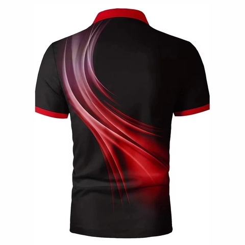 Men Casual Short Sleeve Polo Shirt Abstract Flow Print Contrast Collar Breathable Streetwear Athletic Fashion Polo Top