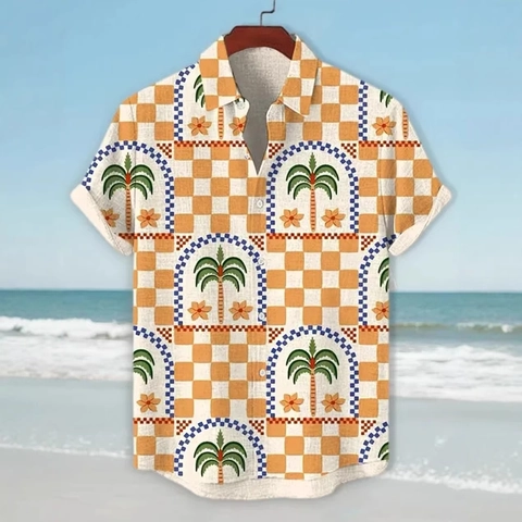 Camisa Hawaiana Tropical para Hombre Impresión Digital 3D Manga Corta con Botones Corte Ajustado Casual de Playa Camisa de Poliéster