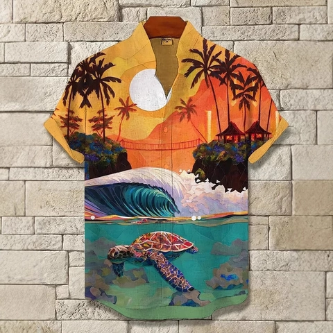 Camisa Hawaiana Tropical para Hombre Impresión Digital 3D Manga Corta con Botones Corte Ajustado Casual de Playa Camisa de Poliéster