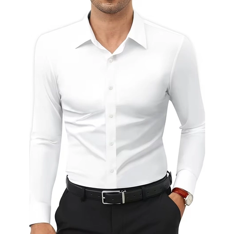 Camicia da Business a Maniche Lunghe Elasticizzata in Quattro Direzioni per Uomo Slim Fit Senza Stiro
