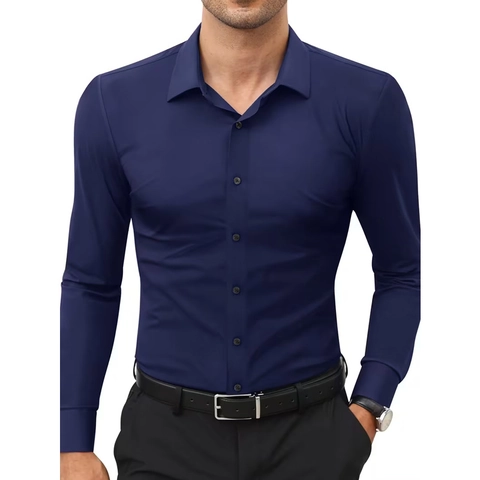 Camicia da Business a Maniche Lunghe Elasticizzata in Quattro Direzioni per Uomo Slim Fit Senza Stiro