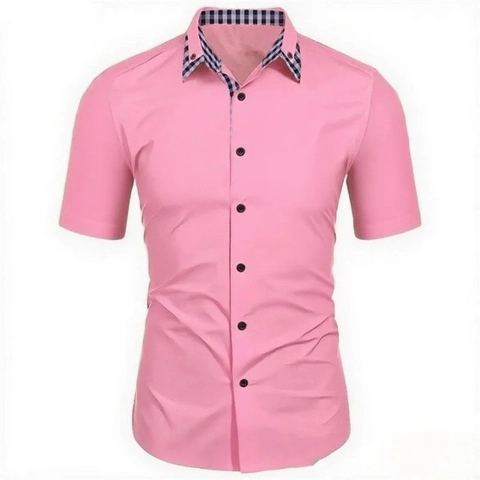 Herren Mode Kurzarm Karokragen Hemd Business Casual Slim Fit Polyester Atmungsaktives Sommer Button Down Top Für Männer