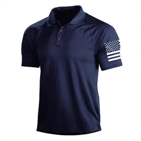 Men's Short Sleeve Polo Shirt 3D Digital USA Flag Printed Tactical Golf Shirt Quick Dry Breathable Casual Patriotic Top