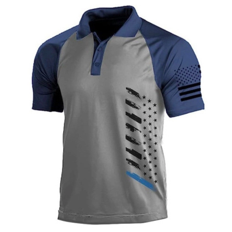 Men's Short Sleeve Polo Shirt 3D Digital USA Flag Printed Tactical Golf Shirt Quick Dry Breathable Casual Patriotic Top