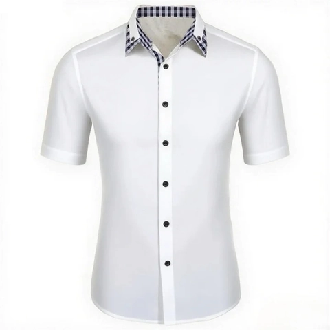 Herren Mode Kurzarm Karokragen Hemd Business Casual Slim Fit Polyester Atmungsaktives Sommer Button Down Top Für Männer