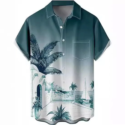 Men Hawaiian Short Sleeve Shirt Tropical Beach Print Button Down Shirt Summer Vacation St Patrick Day Patriotic Top