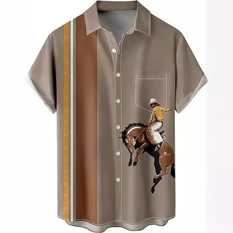 Men's Casual Short Sleeve Hawaiian Shirt 3D Digital Print Button Down Lapel Top For Summer Beach Holiday Party
