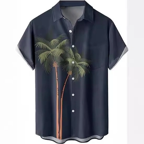 Men's Casual Short Sleeve Hawaiian Shirt 3D Digital Print Button Down Lapel Top For Summer Beach Holiday Party