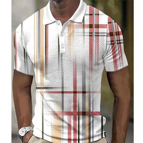 Polo Casual para Hombre Impresión 3D Cuadrícula Geométrica Manga Corta Poliéster Transpirable Camiseta Exterior