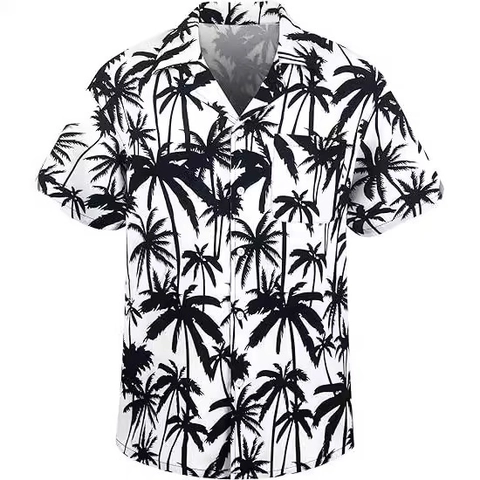 Heren Hawaïaans Overhemd Korte Mouw Tropische Bloemen Kokosboom Print Cubaanse Kraag Casual Strandvakantie Tops
