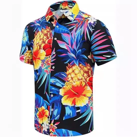 Heren Hawaïaans Overhemd Korte Mouw Tropische Bloemen Kokosboom Print Cubaanse Kraag Casual Strandvakantie Tops