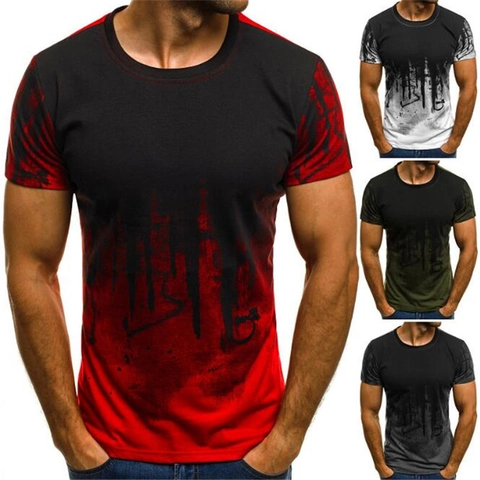 Men Digital Printed T-Shirt Artistic Splatter Paint Gradient Design Casual Short Sleeve Crew Neck Summer Top For Men