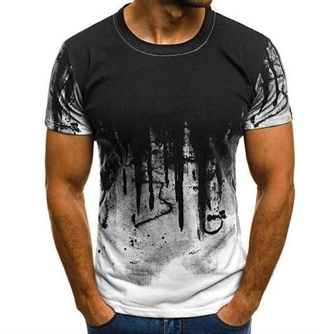 Men Digital Printed T-Shirt Artistic Splatter Paint Gradient Design Casual Short Sleeve Crew Neck Summer Top For Men