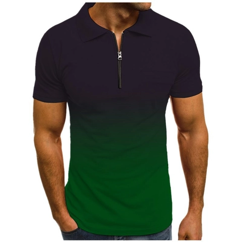 Men's Vintage 3D Gradient Print Polo Shirt Polyester Blend Half Zip Short Sleeve Casual Slim Fit Summer Top For Men