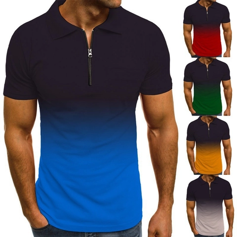 Men's Vintage 3D Gradient Print Polo Shirt Polyester Blend Half Zip Short Sleeve Casual Slim Fit Summer Top For Men