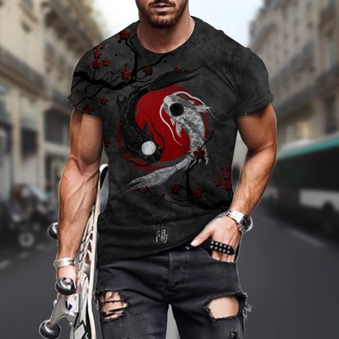 Herren Streetwear 3D-Digitaldruck T-Shirt Yin Yang Taiji Grafik Tee Kurzarm Pullover Sommer Lässige Tops Für Jugendliche