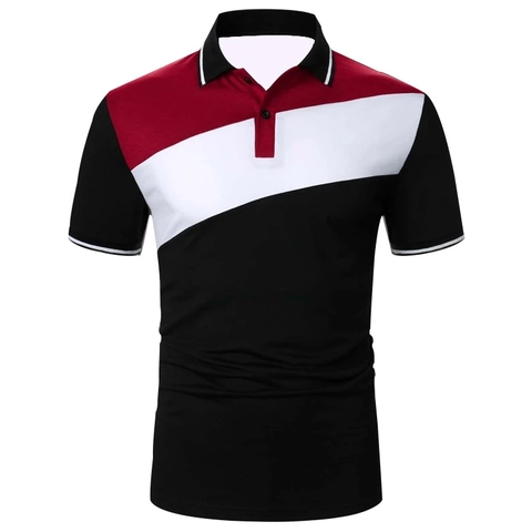 Herren Casual Kurzarm Polo-Shirt Farbblock Patchwork Atmungsaktiv Polyester Sportlich Revers Top Für Sommer Alltag