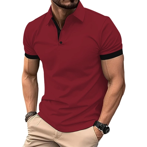 Men Casual Short Sleeve Polo Shirt Contrast Color Turn Down Collar Golf Top Breathable Summer Fashion Men Clothing
