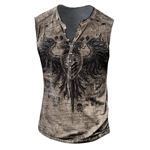 Ανδρικό Vintage Αμάνικο Henley Φανελάκι Πολυεστέρας Ψηφιακή Εκτύπωση Αετός Νεκροκεφαλή Γραφικό Ξεθωριασμένο Ρετρό Casual Καλοκαίρι