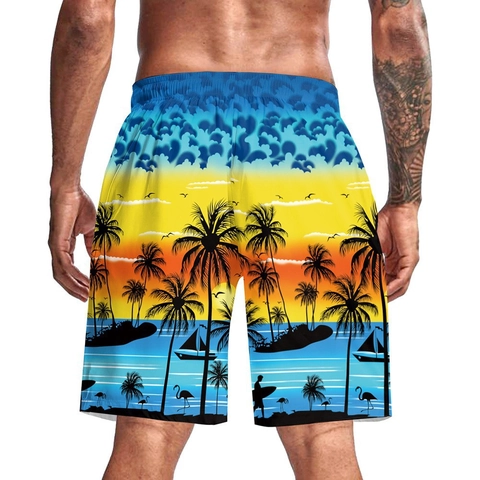 Men's Tropical Beach Shorts 3D Digital Print Quick Dry Swim Trunks With Drawstring Elastic Waist Board Shorts Summer Vacation Bottoms