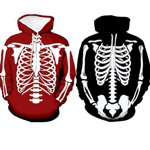 Sweat à Capuche Halloween Impression Numérique 3D Squelette Polyester Pullover Ample à Manches Longues pour Hommes Femmes Streetwear