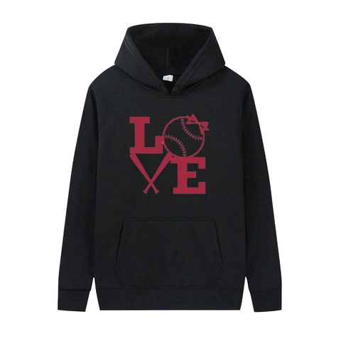 Herren Lockerer Hoodie Baseball LOVE Druck Langarm Pullover Sweatshirt Mit Kängurutasche Lässiger Sportlicher Hoodie Für Herren