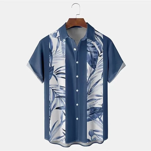 Ανδρικό Vintage Ριγέ Argyle Color Block Κοντομάνικο Πουκάμισο Casual Γιακά Streetwear Bowling Πουκάμισο Καλοκαιρινό Τοπ με Κουμπιά