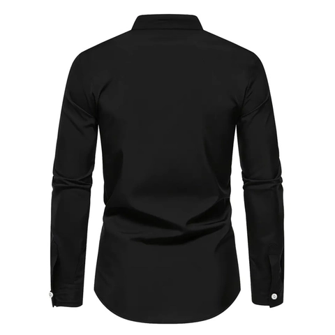 Heren Mode Effen Kleur Mandarijn Kraag Lange Mouw Casual Overhemd Slim Fit Button Down Plus Size Tops