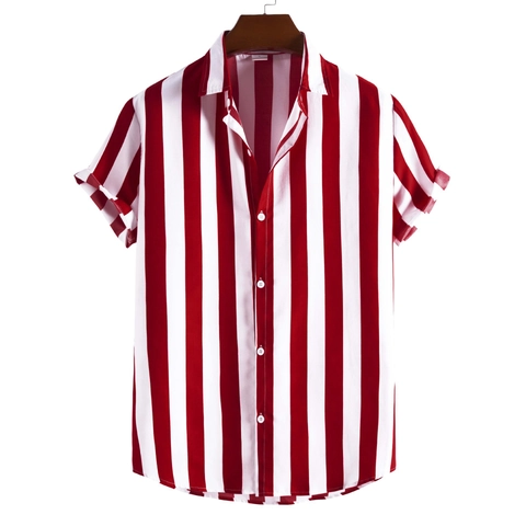 Herren Casual Kurzarm Gestreiftes Hemd Fashion Umlegekragen Button-Down Sommer Strandhemd Tops Für Herren