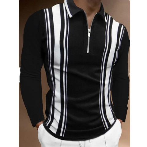 Polo à Manches Longues pour Hommes Mode Col en V Zippé Impression 3D Graphique Rayures Plaid Haut Décontracté Noël Halloween