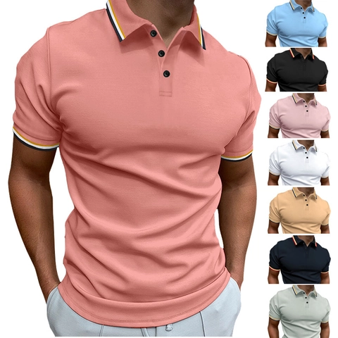 Polo da Uomo Slim Fit Manica Corta Colletto a Coste a Righe Bottoni Top Smart Casual T-Shirt in Poliestere Traspirante