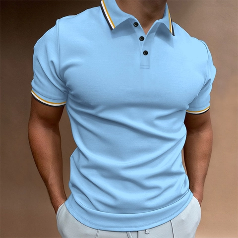 Polo da Uomo Slim Fit Manica Corta Colletto a Coste a Righe Bottoni Top Smart Casual T-Shirt in Poliestere Traspirante