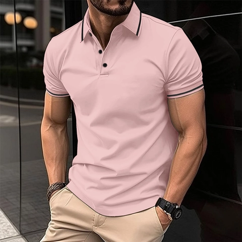 Polohemd Für Herren Schmale Passform Kurzarm Atmungsaktives Polyester Kontraststreifen Rippkragen Lässiges Sportoberteil