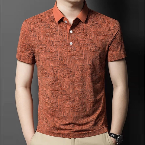 Herren Business Casual Kurzarm-Polohemd Polyester Holzmaserung Geometrischer Druck Reverskragen Sommer Mode Top