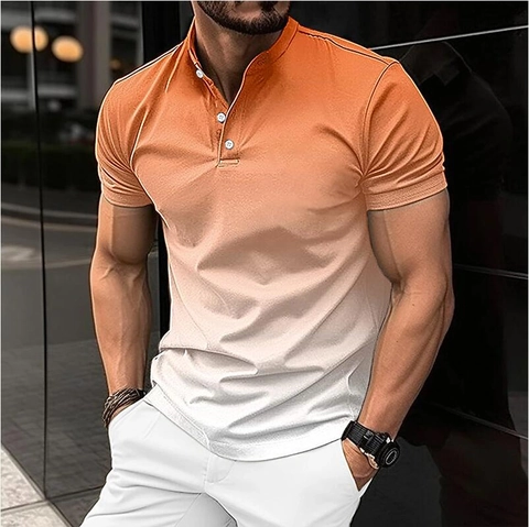 Polo Informal de Poliéster Degradado para Hombre Con Cuello Alto Manga Corta Top de Moda para Golf Exterior Diario